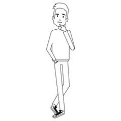 man in thoughtful pose avatar character vector illustration design