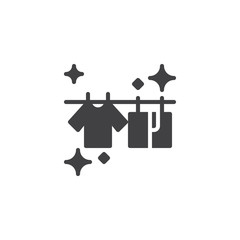 T-shirts hanging on a clothesline vector icon. filled flat sign for mobile concept and web design. Dried clean laundry simple solid icon. Symbol, logo illustration. Pixel perfect vector graphics