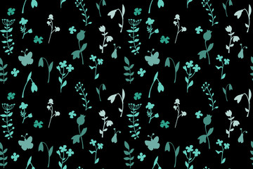 Obraz premium Meadow seamless pattern with a lot of spring and summer flowers from gardens and forests. There are bugs also