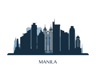 Obraz premium Manila skyline, monochrome silhouette. Vector illustration.