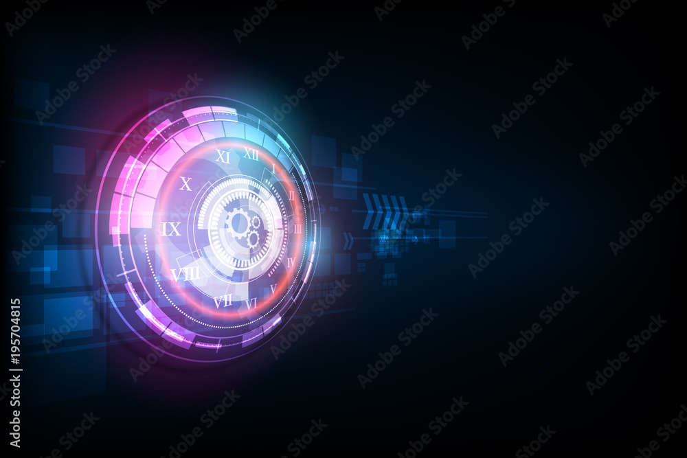 Poster abstract futuristic technology background with clock concept and time machine, vector transparent