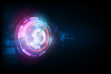 Abstract Futuristic Technology Background with Clock concept and Time Machine, vector transparent