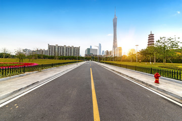 Fototapeta na wymiar Highway and city building in Guangzhou, China