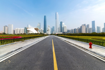 Highway and city building in Guangzhou, China