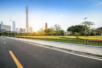 Highway and city building in Guangzhou, China