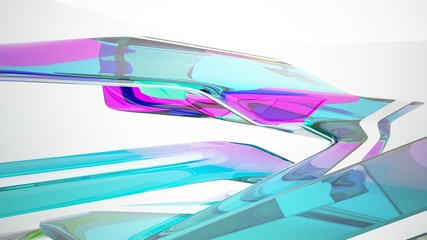 Abstract white and colored gradient glasses interior  with window. 3D illustration and rendering.