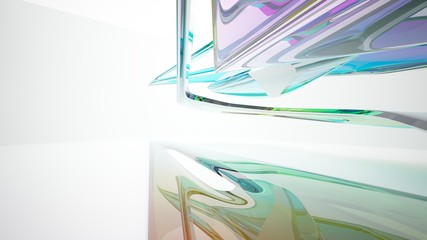 Abstract white and colored gradient glasses interior  with window. 3D illustration and rendering.