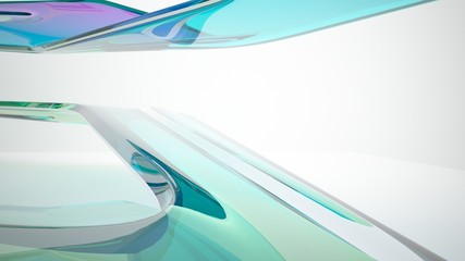 Abstract white and colored gradient glasses interior  with window. 3D illustration and rendering.