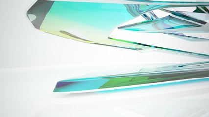 Abstract white and colored gradient glasses interior  with window. 3D illustration and rendering.