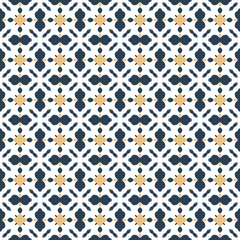 Retro geometric pattern in repeat. Fabric print. Seamless background, mosaic ornament, vintage style.
