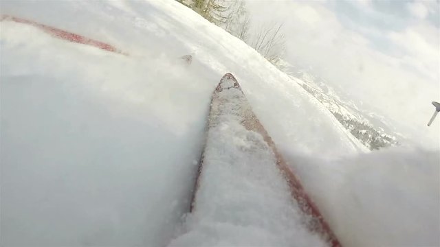 Mountain skiing .Pov clip