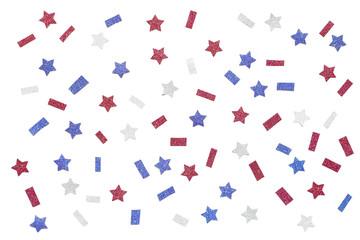 Blue red and white glitter star paper cut on white background - isolated
