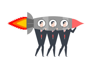 Start up. Business team in rocket. Office life vector illustration.
