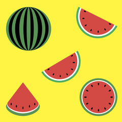 watermelon slice vector illustration summer on yellow background