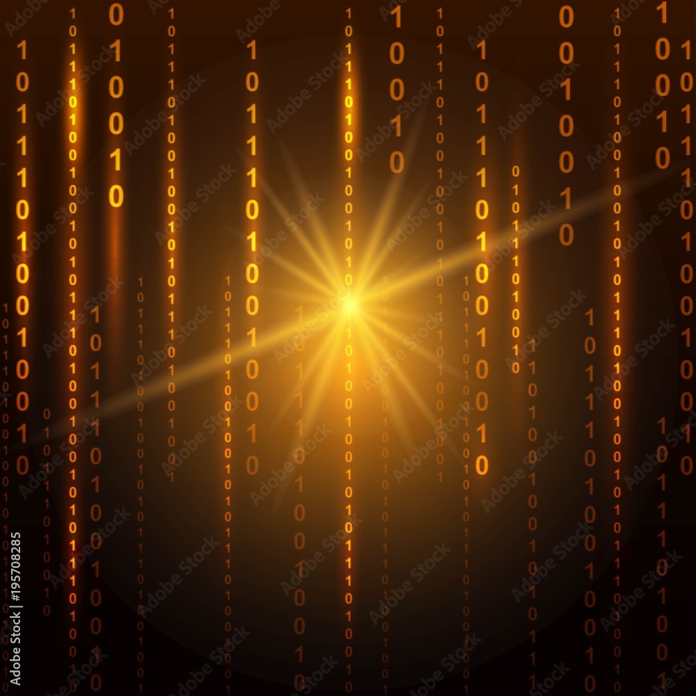 Aufkleber abstract binary code on orange background of matrix style