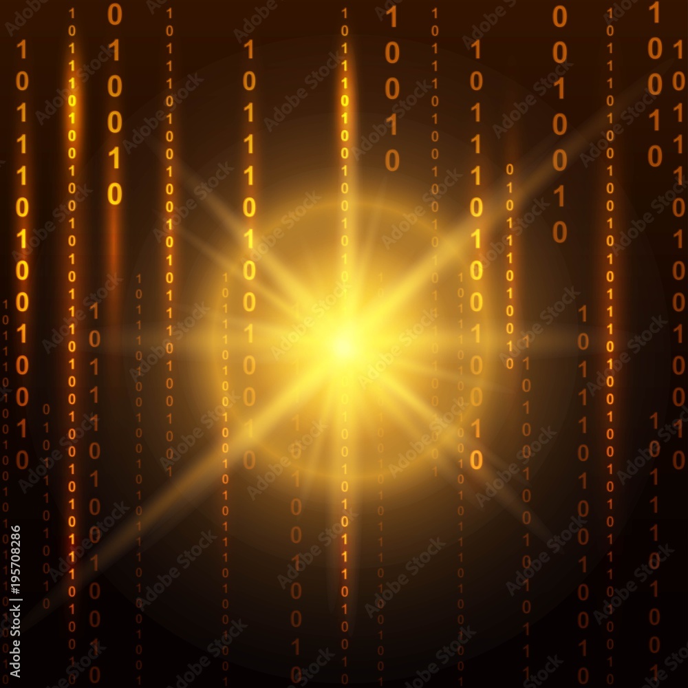 Poster abstract binary code on orange background of matrix style