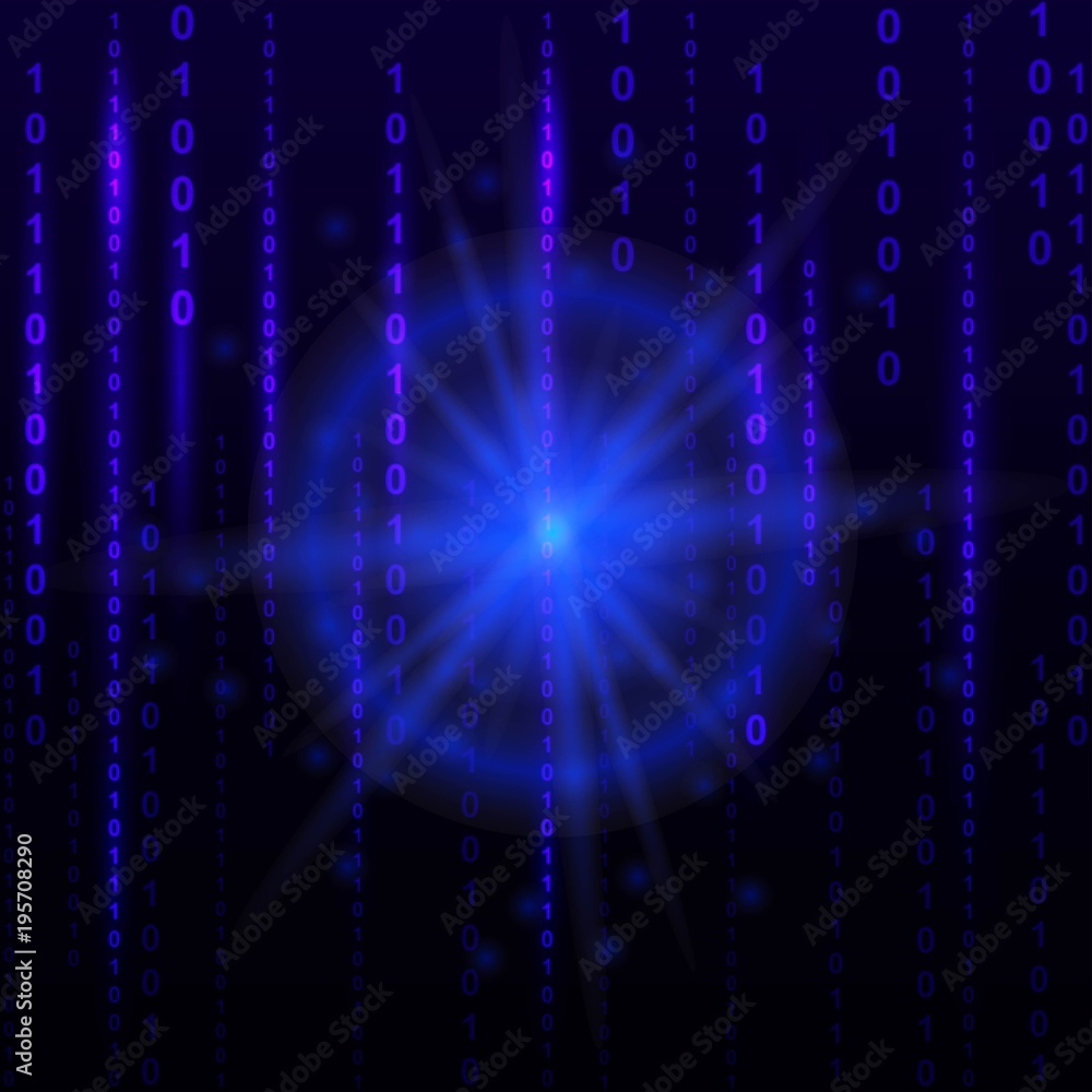 Poster blue binary computer code background. cyber future wallpaper