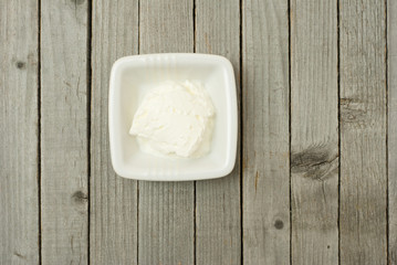 dairy products, rustic wooden table background