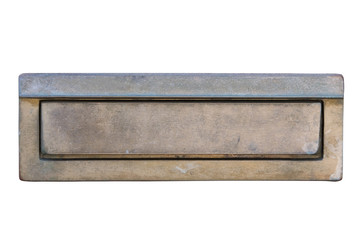 Small silver door mailbox isolated on white background. Path saved. Small letterbox