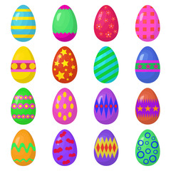 Cartoon happy easter cute colorful eggs vector set. Traditional symbol of Easter isolated on white background. Vector illustration