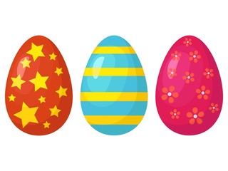Cartoon happy easter cute colorful eggs vector set. Traditional symbol of Easter isolated on white background. Vector illustration