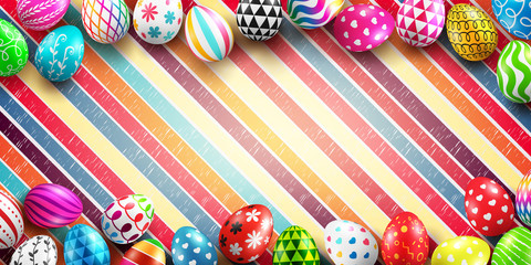 Fototapeta premium Background for Happy Easter Day with Colorful Painted Easter Eggs and space for your text.Vector illustration EPS10