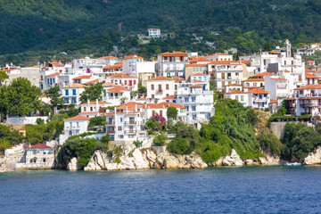 Fototapeta na wymiar A look at the houses on the Skiathos island, Greece