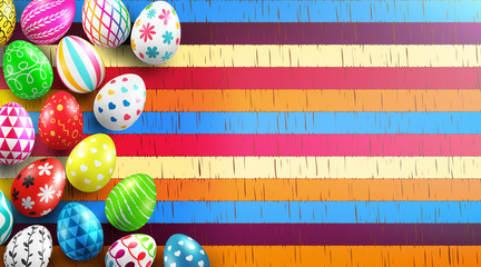 Fototapeta premium Background for Happy Easter Day with Colorful Painted Easter Eggs and space for your text.Vector illustration EPS10