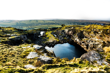 A landscape of moorlands and a quarry in Liskeard, Cornwall