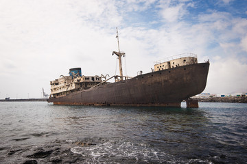 Shipwreck in Lanzarote, Canary islands, Spain.