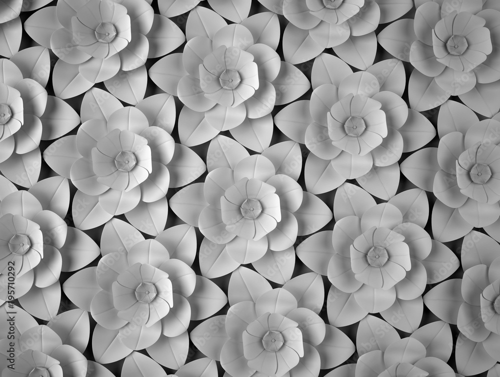 Aufkleber abstract background of paper flowers. monochrome 3d pattern.