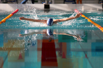 Swimming competition in high school, for young athletes  - obrazy, fototapety, plakaty