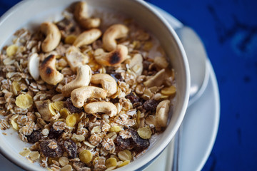 muesli and nuts in yogurt