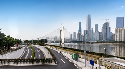 Highway and city building in Guangzhou, China