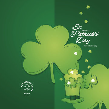 Saint Patricks Day clover hat green line art two fold greeting card