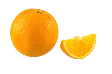 Still Life Half crescent, Full Fresh Orange Fruit on white background