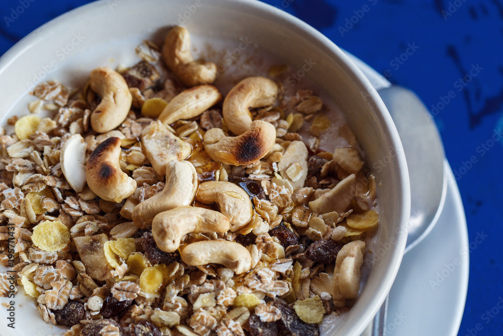 Wall mural muesli and nuts in yogurt