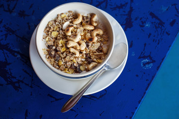muesli and nuts in yogurt