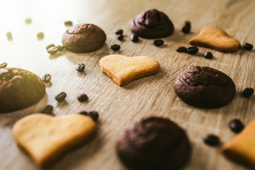 Heart-Shape Cookies On Wooden Table
