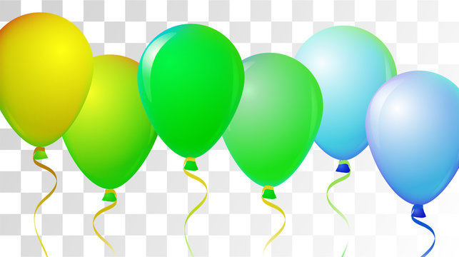 Helium Balloons Realistic Vector Colored Collection. Music Festival, Birthday Party Celebration, Carnival, Poster Decoration. Fun Realistic Helium Balloons Bunch Set Design on a Transparent Background