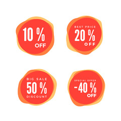 Red Discount Sticker set. Sale red tag Isolated on white background. Discount Offer Price Label. Vector Illustration