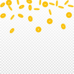 Chinese yuan coins falling. Scattered sparse CNY coins on transparent background. Radiant scatter top gradient vector illustration. Jackpot or success concept.