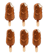 Vector 3d chocolate popsicle stick ice cream set