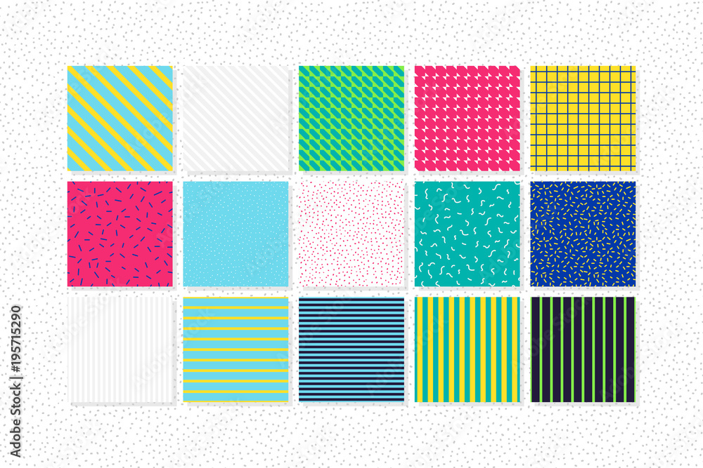 Poster universal vector seamless patterns set of simple elements