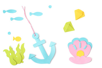 Sea treasure element paper cut on white background - isolated