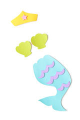 Mermaid costume paper cut on white background - isolated