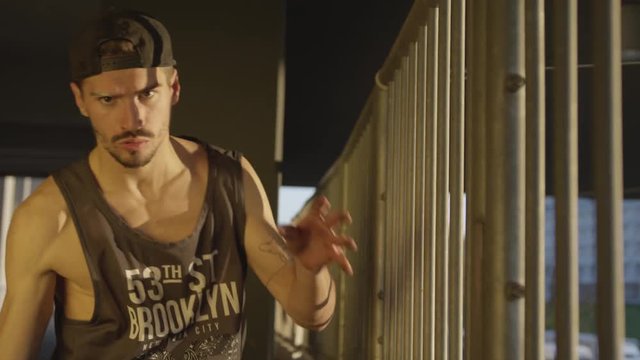 B-boy looking at the camera