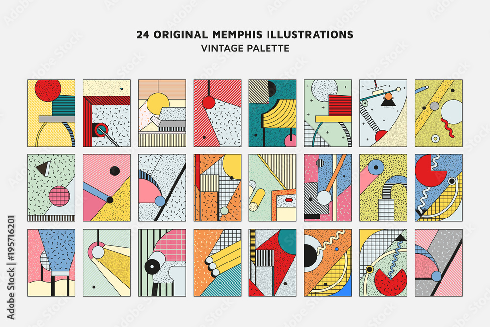 Poster universal vector seamless patterns set of simple elements