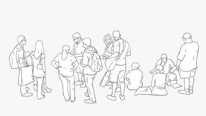 Illustration of people waiting standing sitting in line