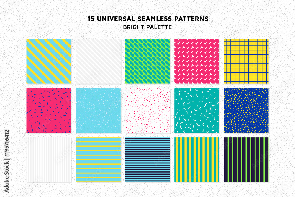 Poster universal vector seamless patterns set of simple elements